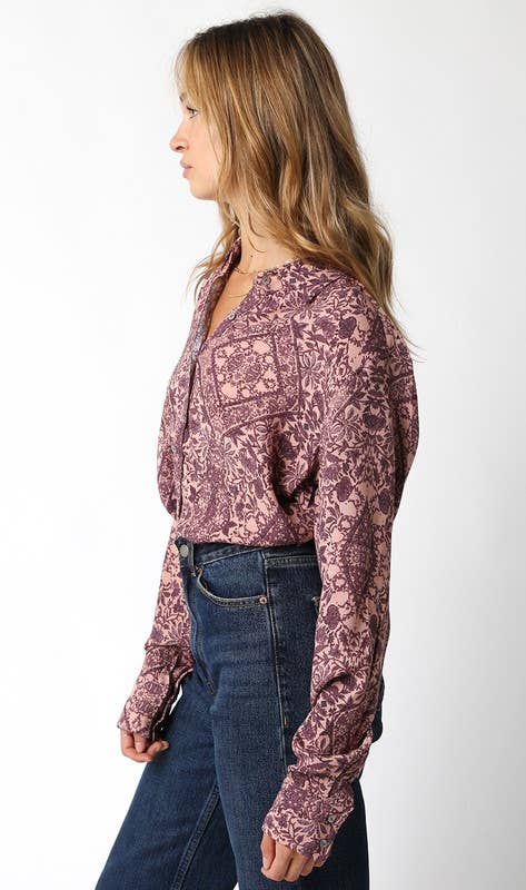 Collared Button Down Abstract Top