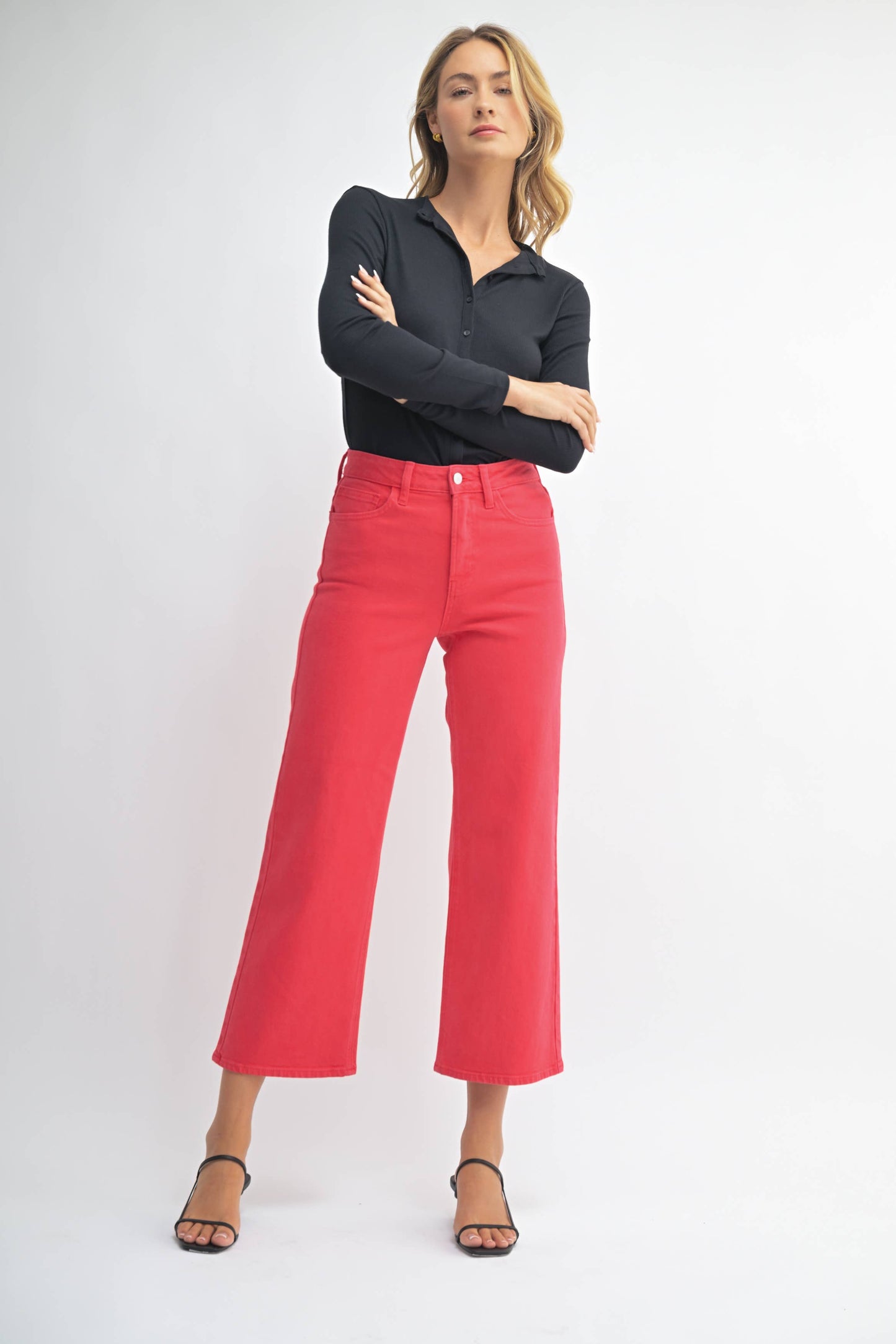 Slim Wide Leg Red Jeans