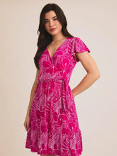 Load image into Gallery viewer, Faux Wrap Wide Side Tie Ruffle Dress
