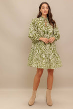 Load image into Gallery viewer, Long Sleeve Tie Neck Tiered Mini Dress
