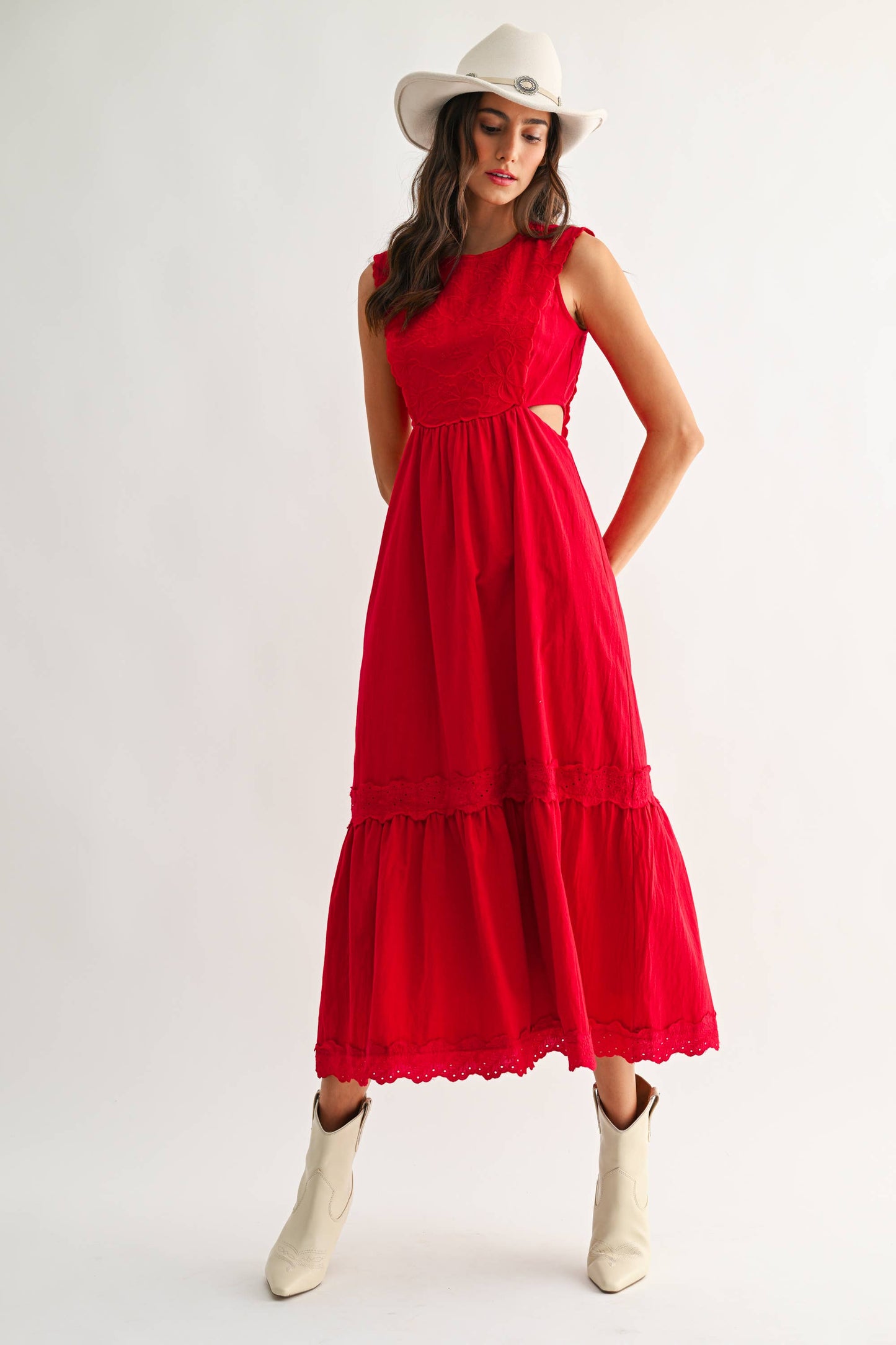 Rental- Camellia Red Cut Out Maxi Dress