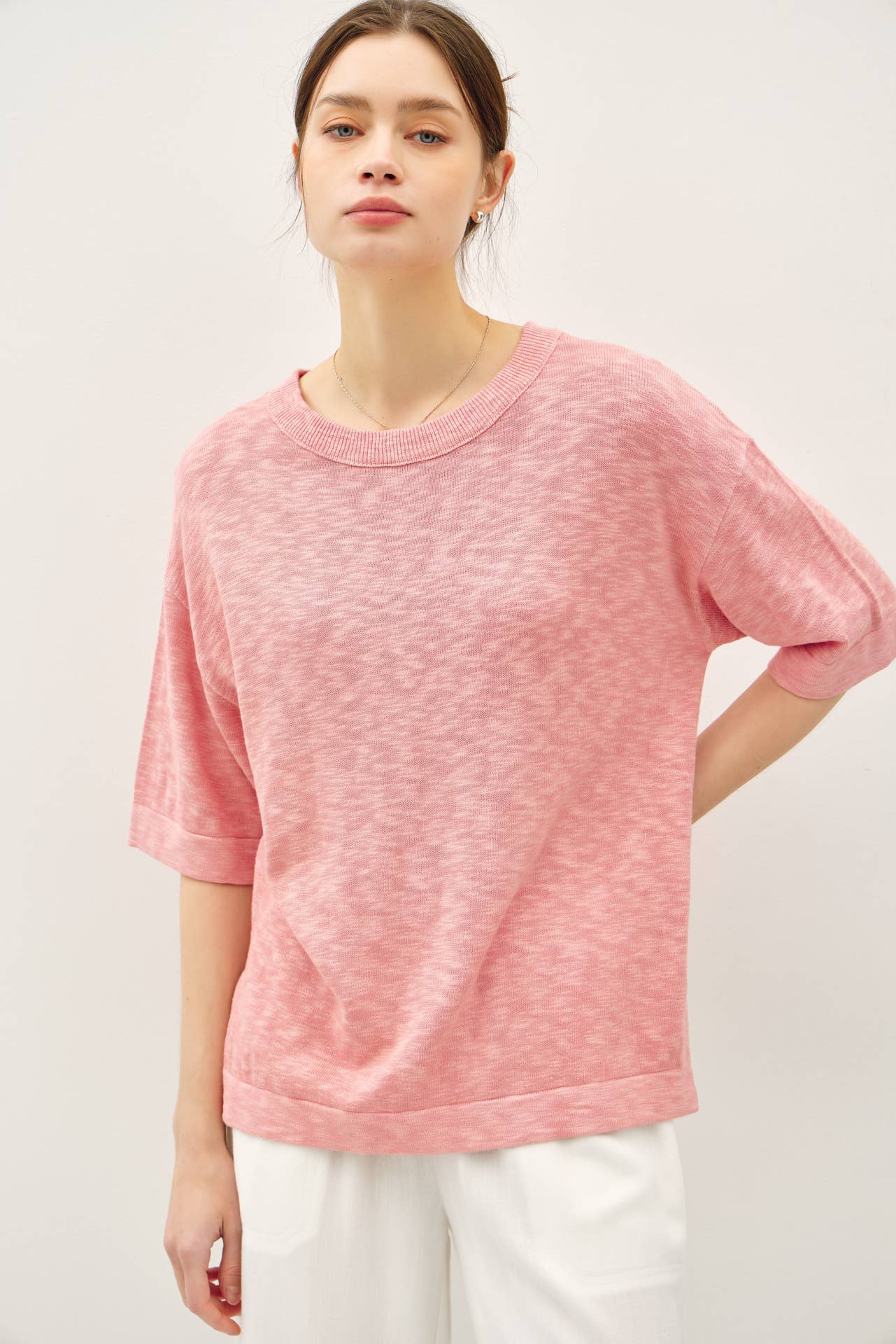 Short Sleeve Slub Cotton Sweater