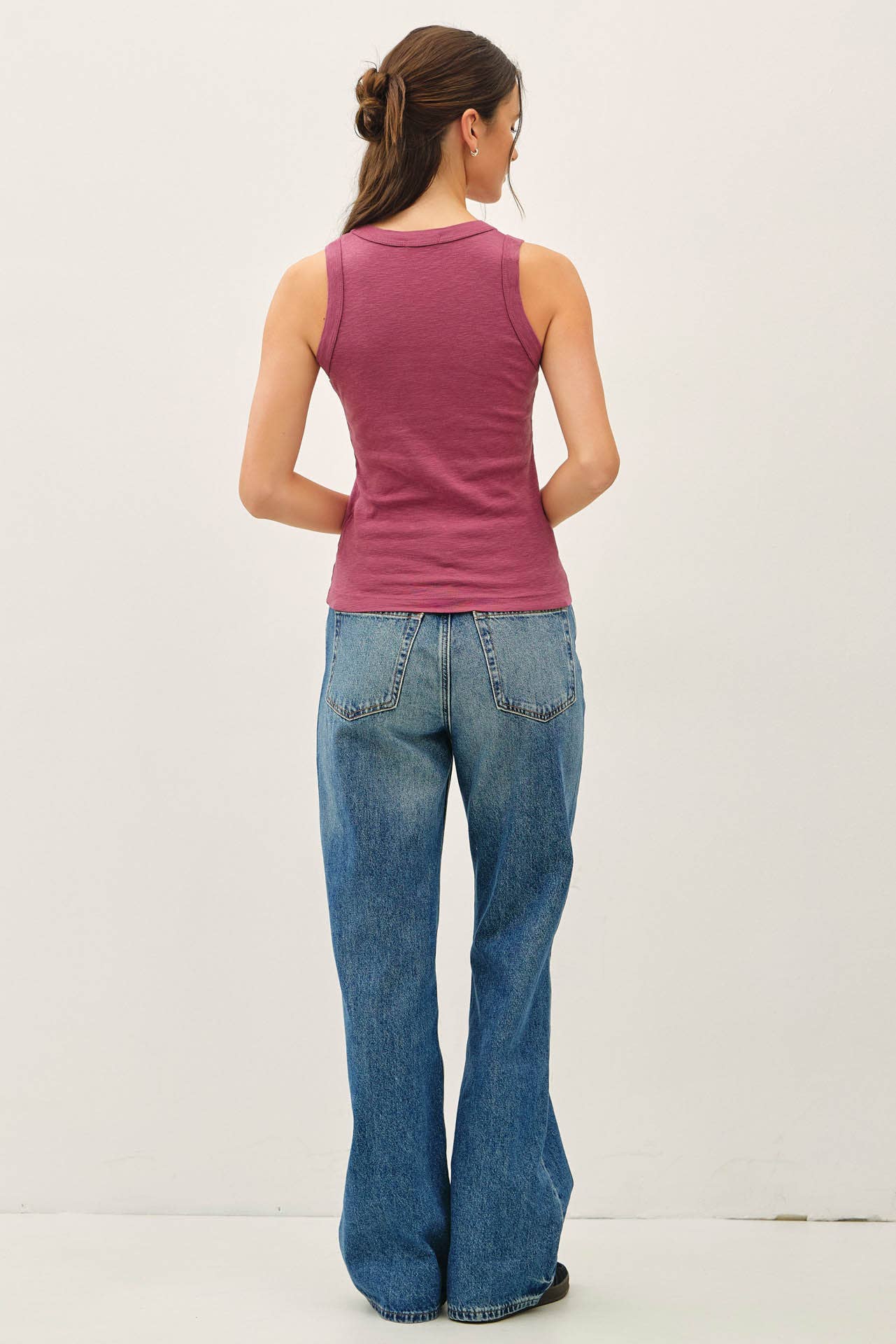 Fitted Slub Cotton V-Neck Tank Top