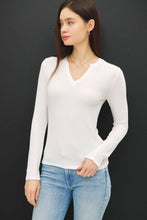 Load image into Gallery viewer, Ribbed Notched Neck Long Sleeve Top
