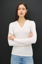 Load image into Gallery viewer, Ribbed Notched Neck Long Sleeve Top

