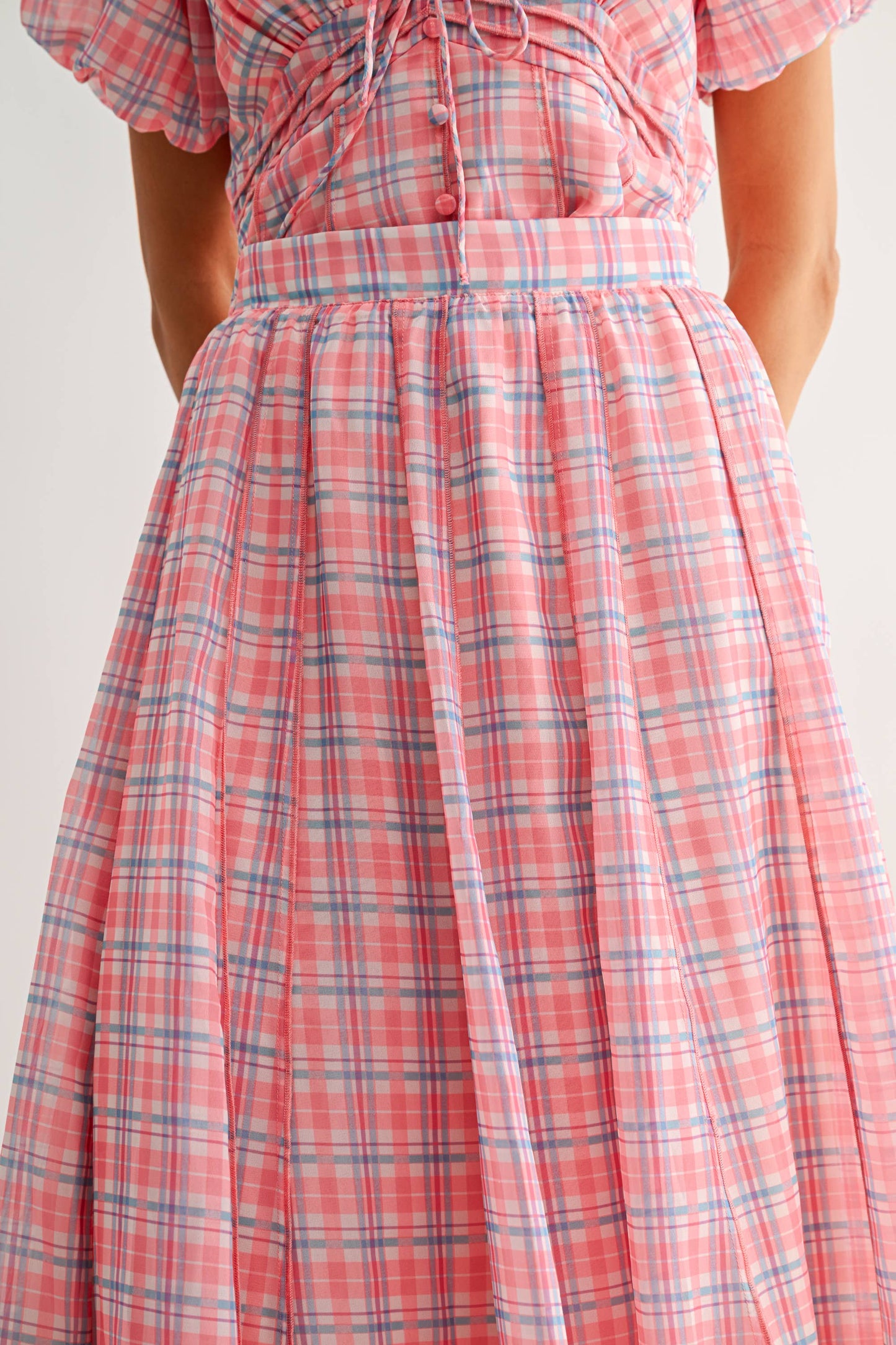 Pink Plaid Midi Skirt