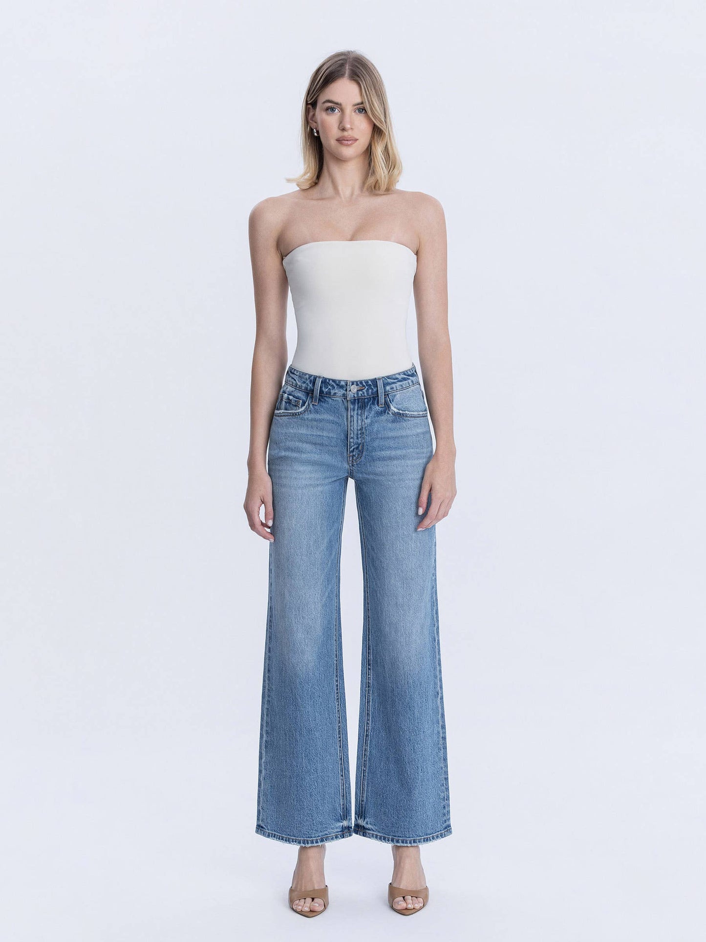 High Rise Full Length Wide Leg Jeans