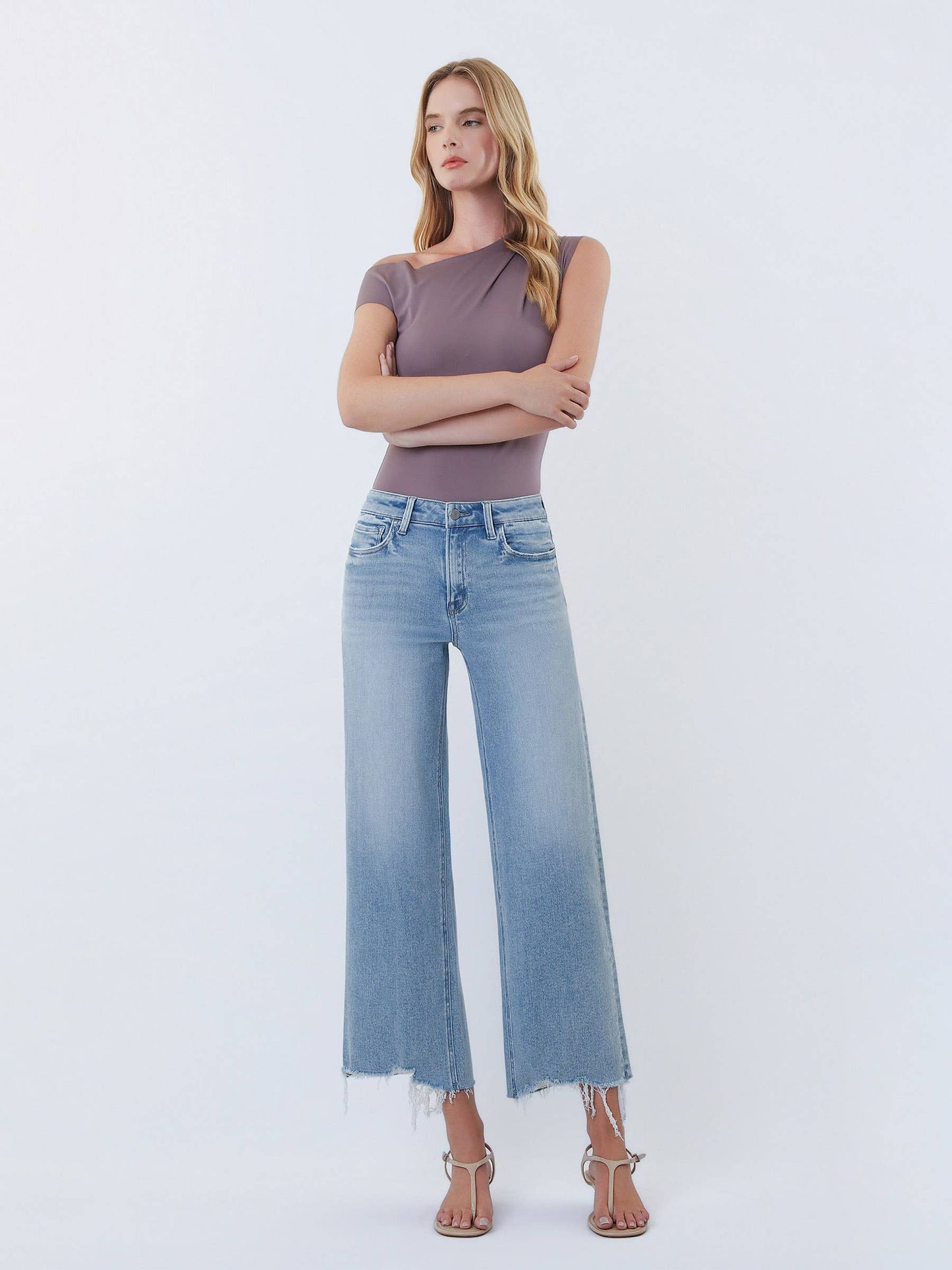 Olivia Distressed Hem Crop Wide Leg