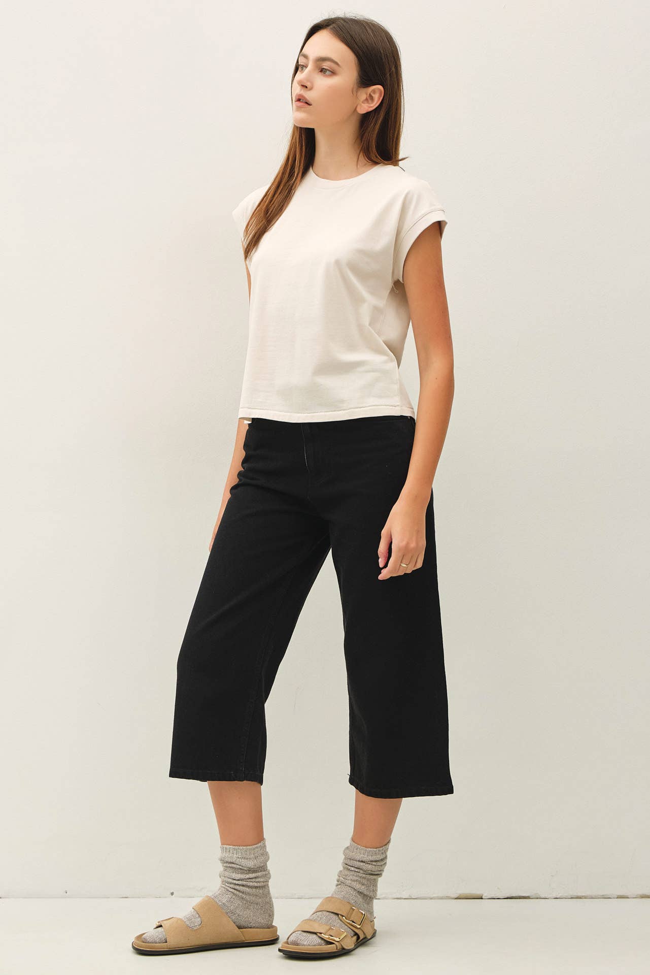 Cap Sleeve Crew Neck Cotton Top