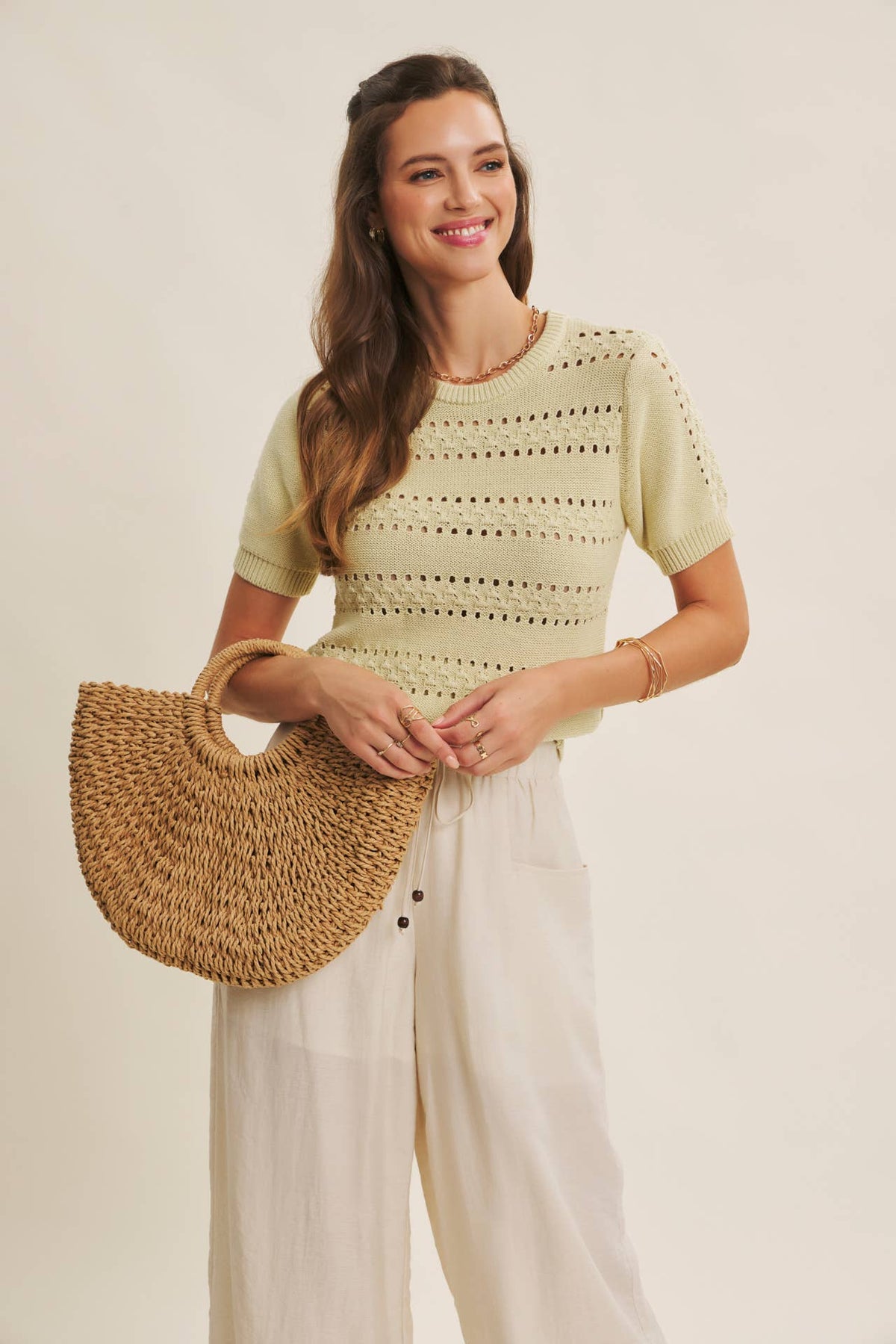Pointelle Cotton Sweater Top