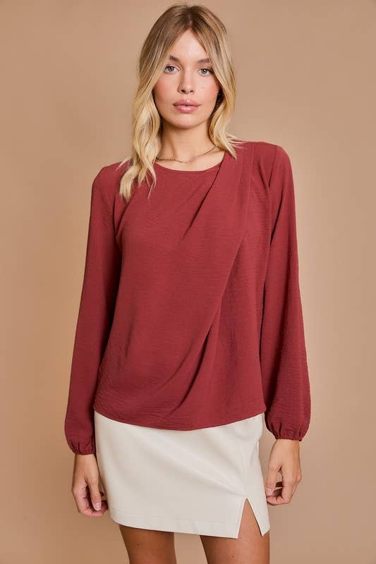 Shoulder Shirring Long Sleeve Top