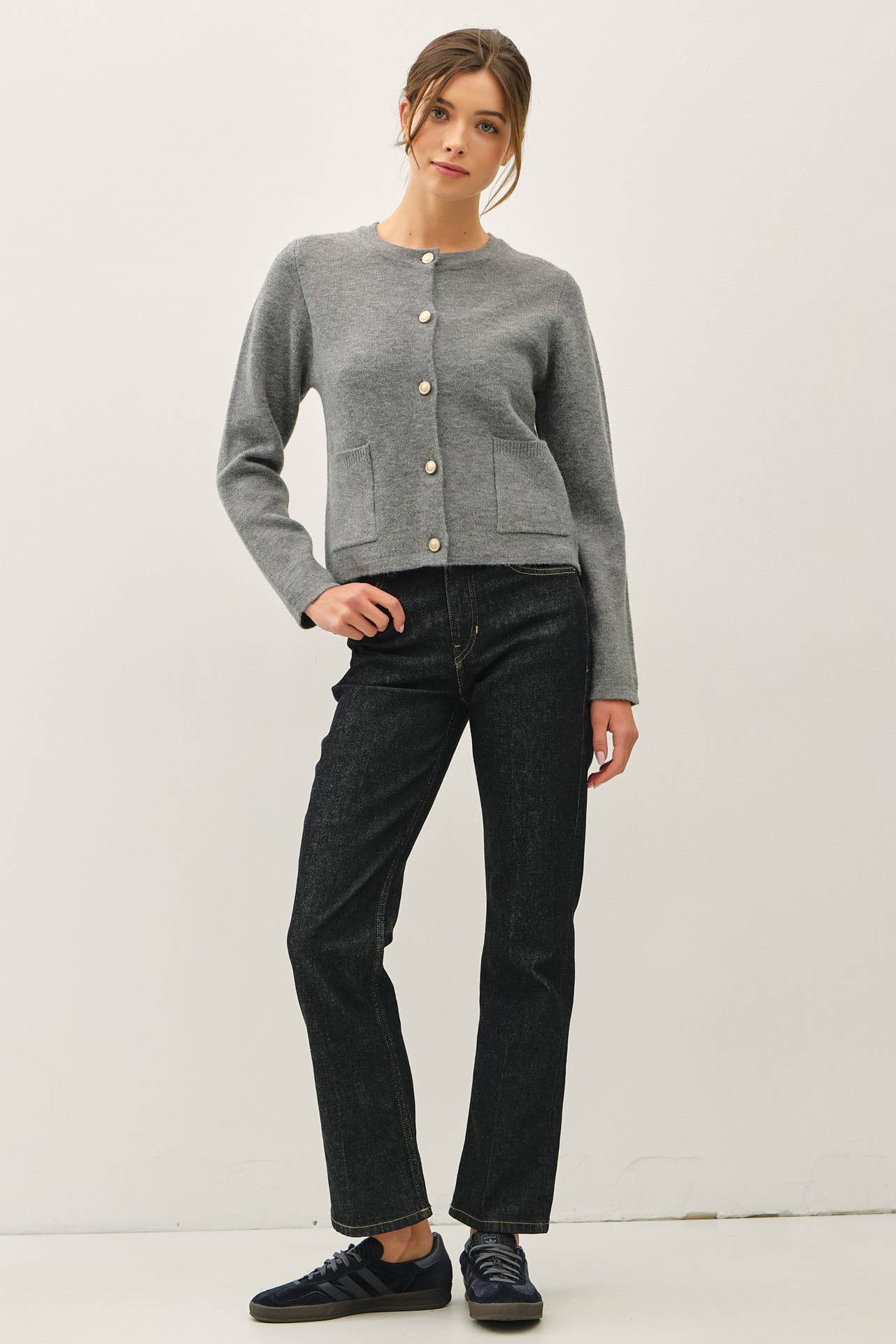 Wool Blend Gold Button Cardigan