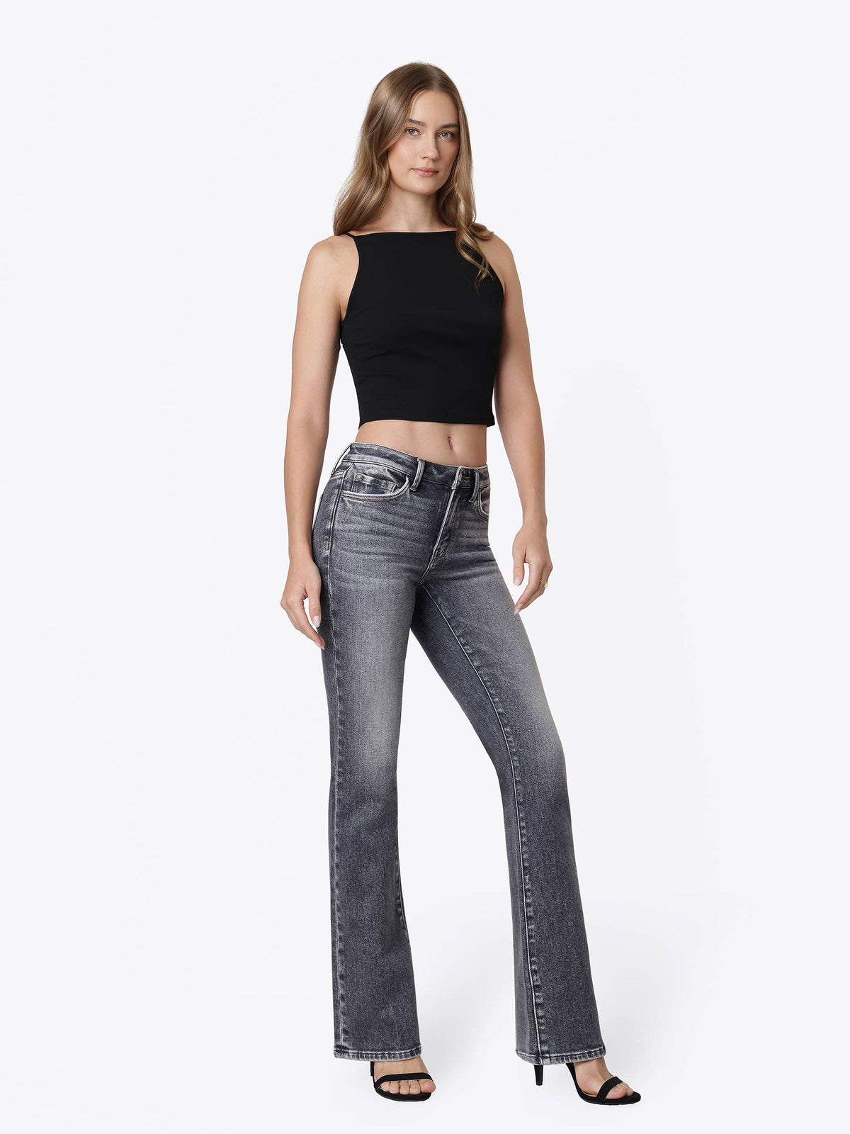 Mid Rise Full Length Gray Bootcut Jeans