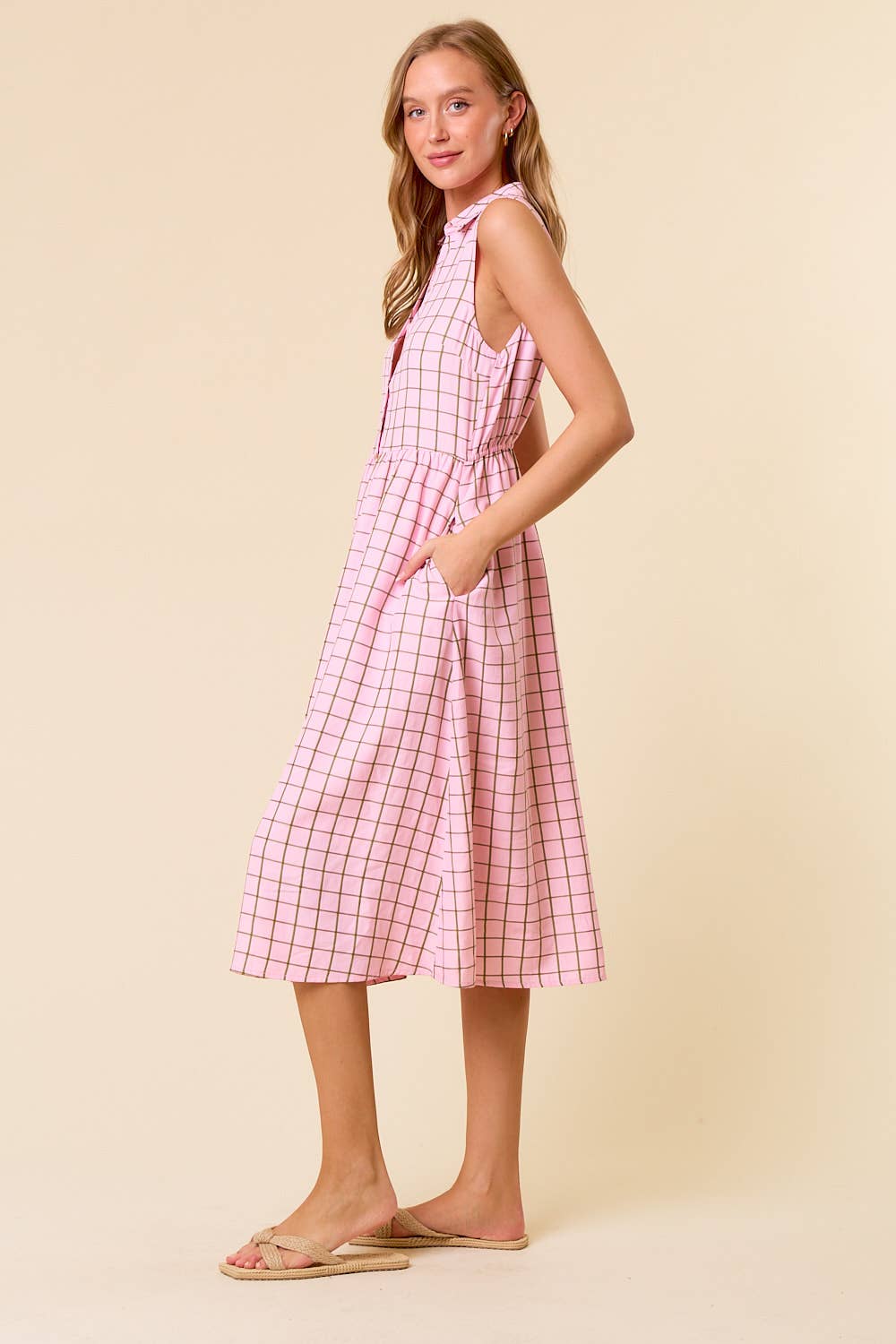 Windowpane Plaid Midi Shirt Dress