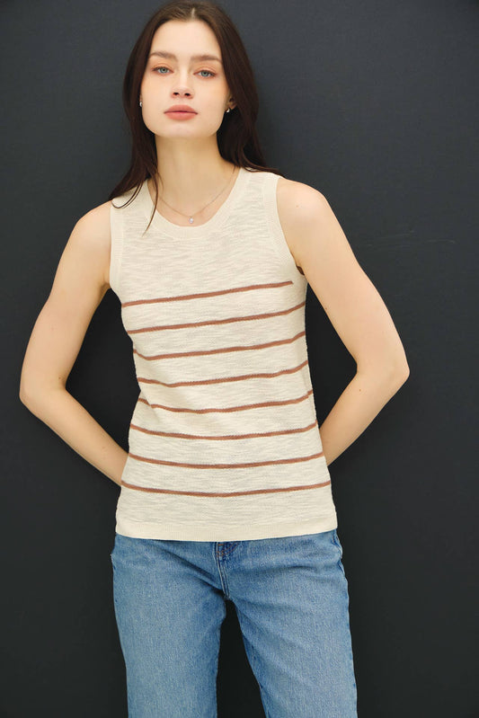 Striped Sleeveless Slub Knit Top