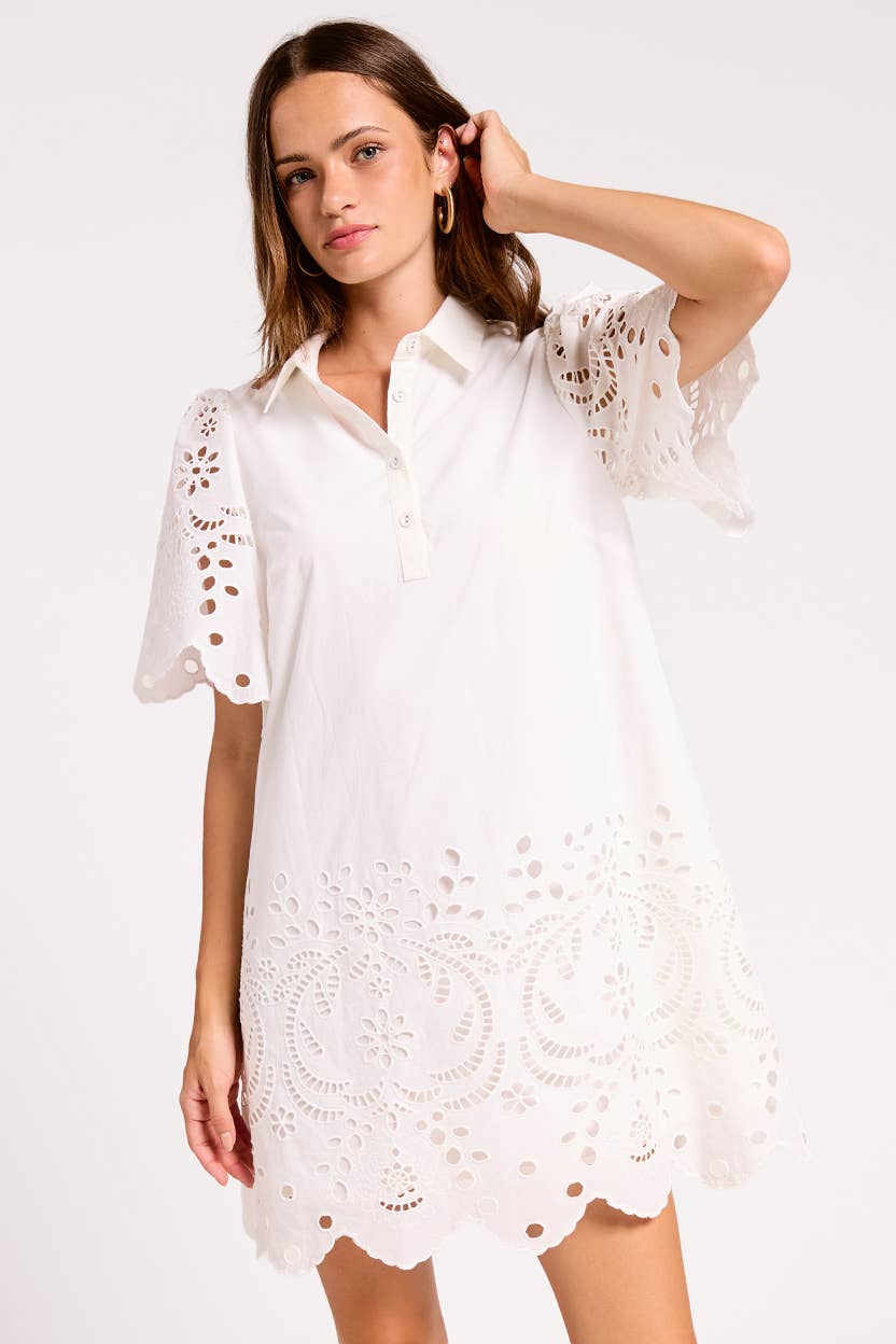 Poplin Scalloped Embroidered Mini Dress