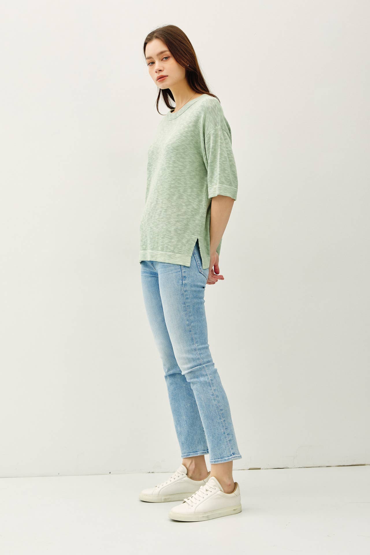 Short Sleeve Slub Cotton Sweater