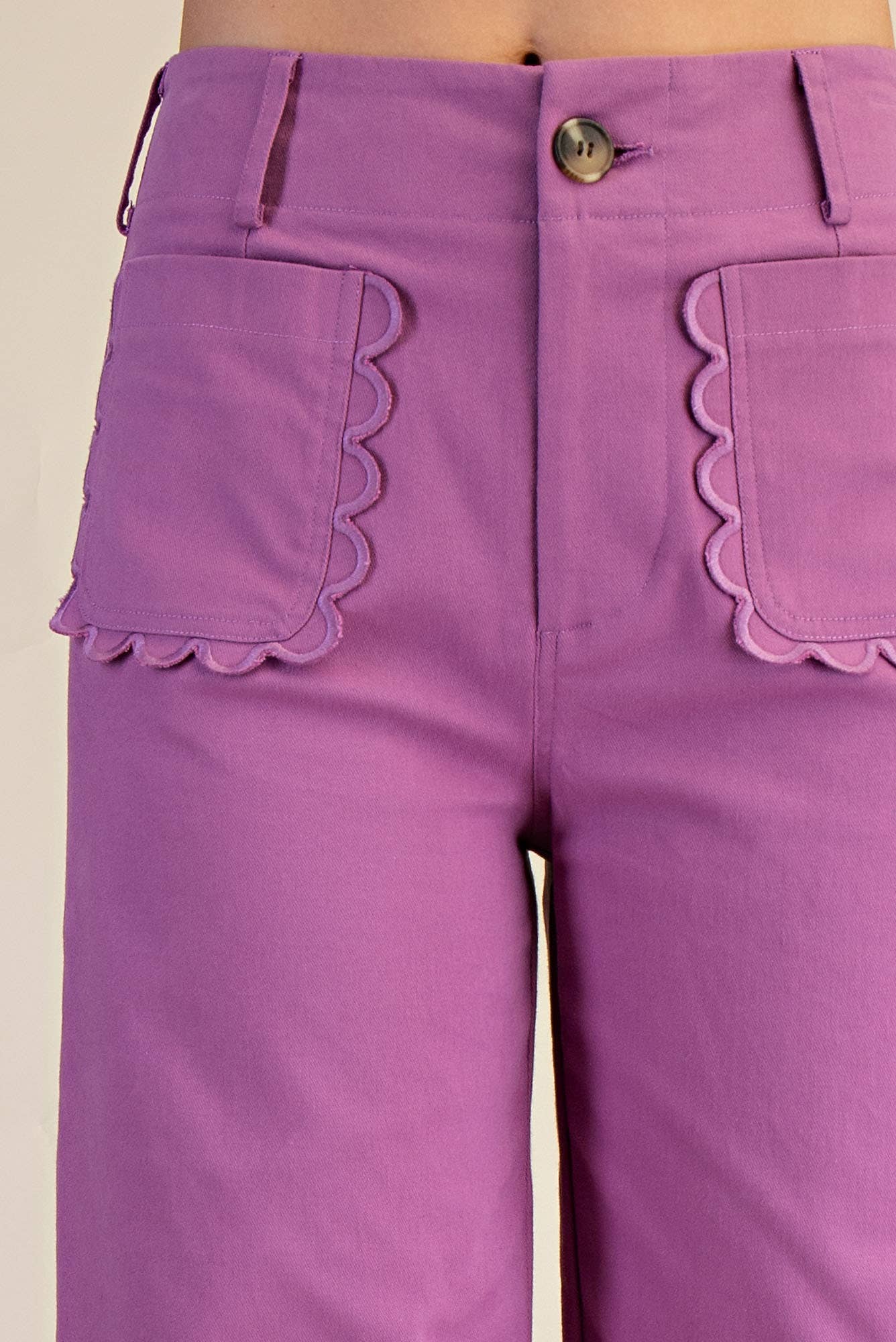 Cropped Wide-Leg Scallop Pocket Detail Pants