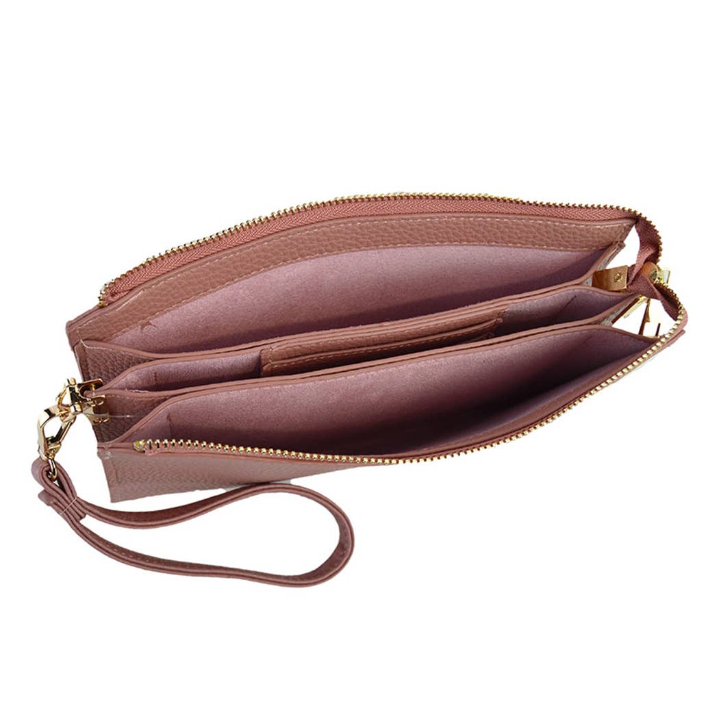 Solid Colored Leather Clutch Bag Removable Strap