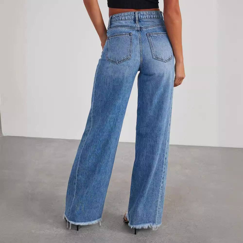 Side Spliced Wide Leg Jeans