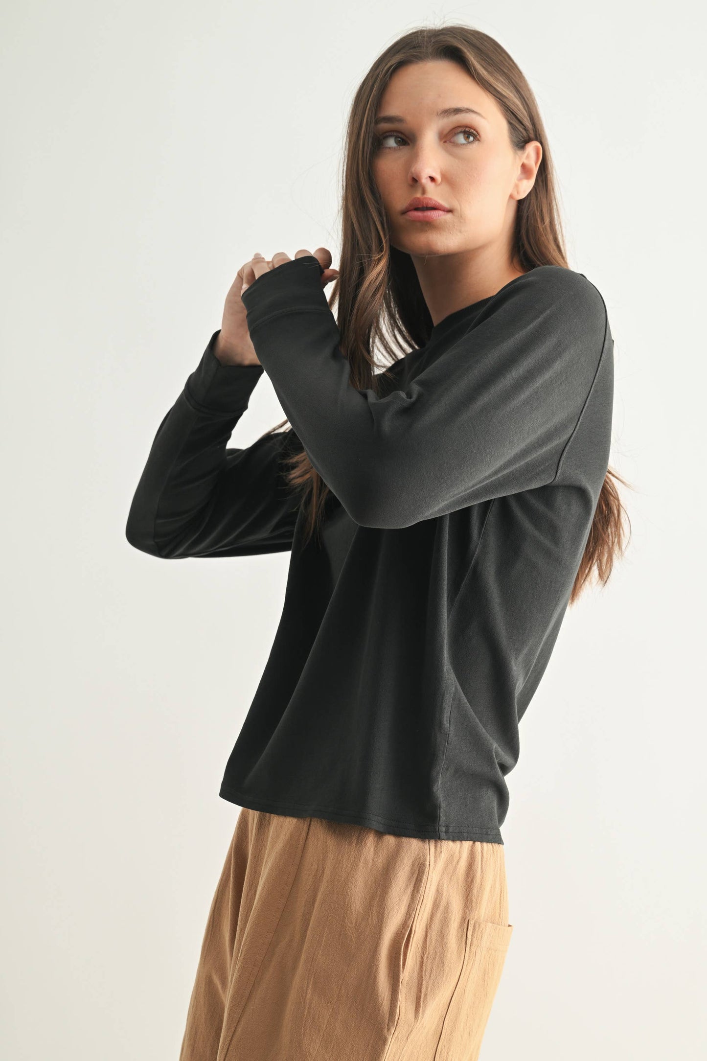 Stonewash Pima Cotton Boxy Long Sleeve