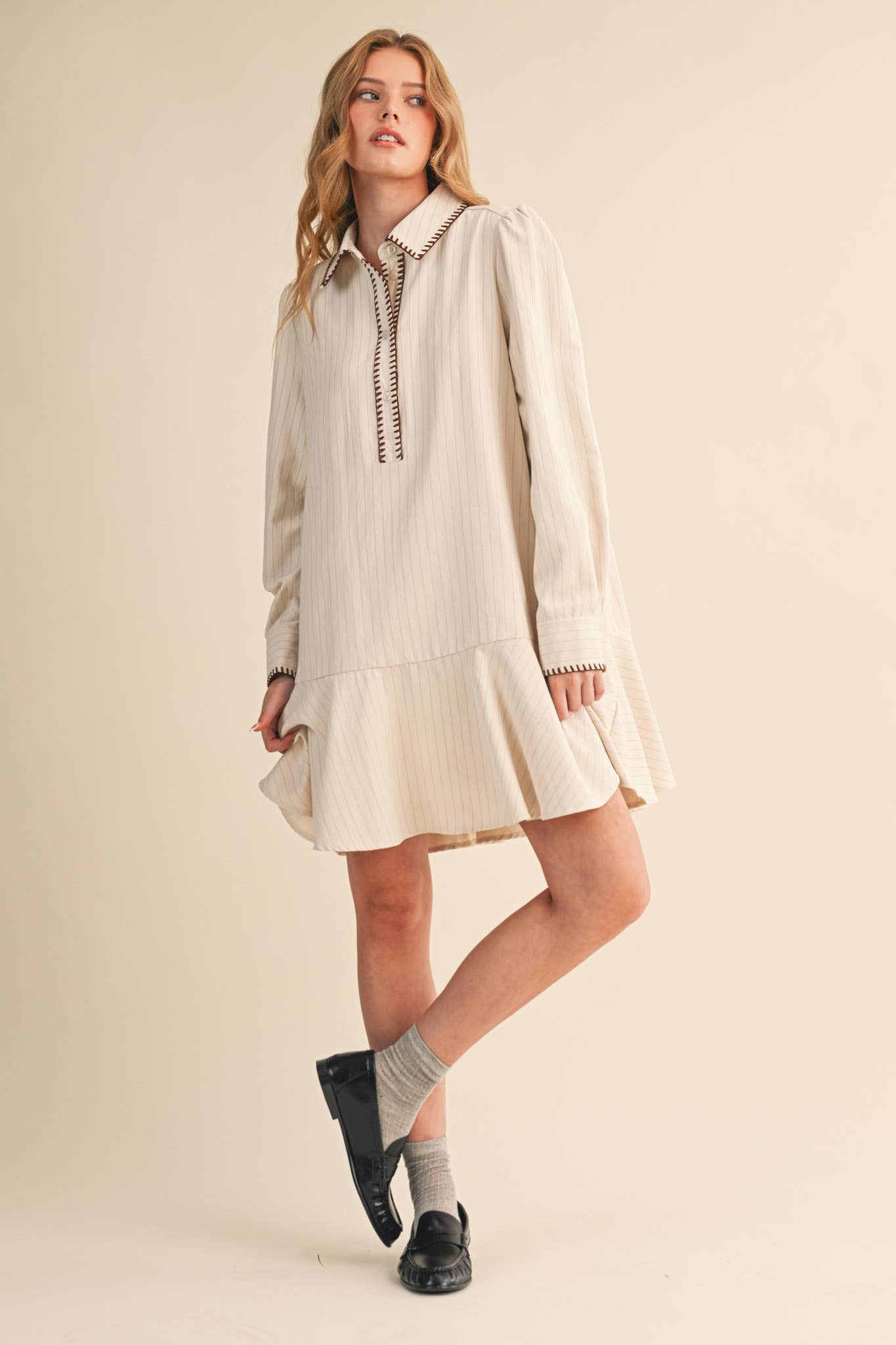 Rental - Contrast Stitch Striped Mini Dress