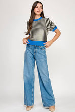 Load image into Gallery viewer, Striped Contrast Trim Short Sleeve Sweater
