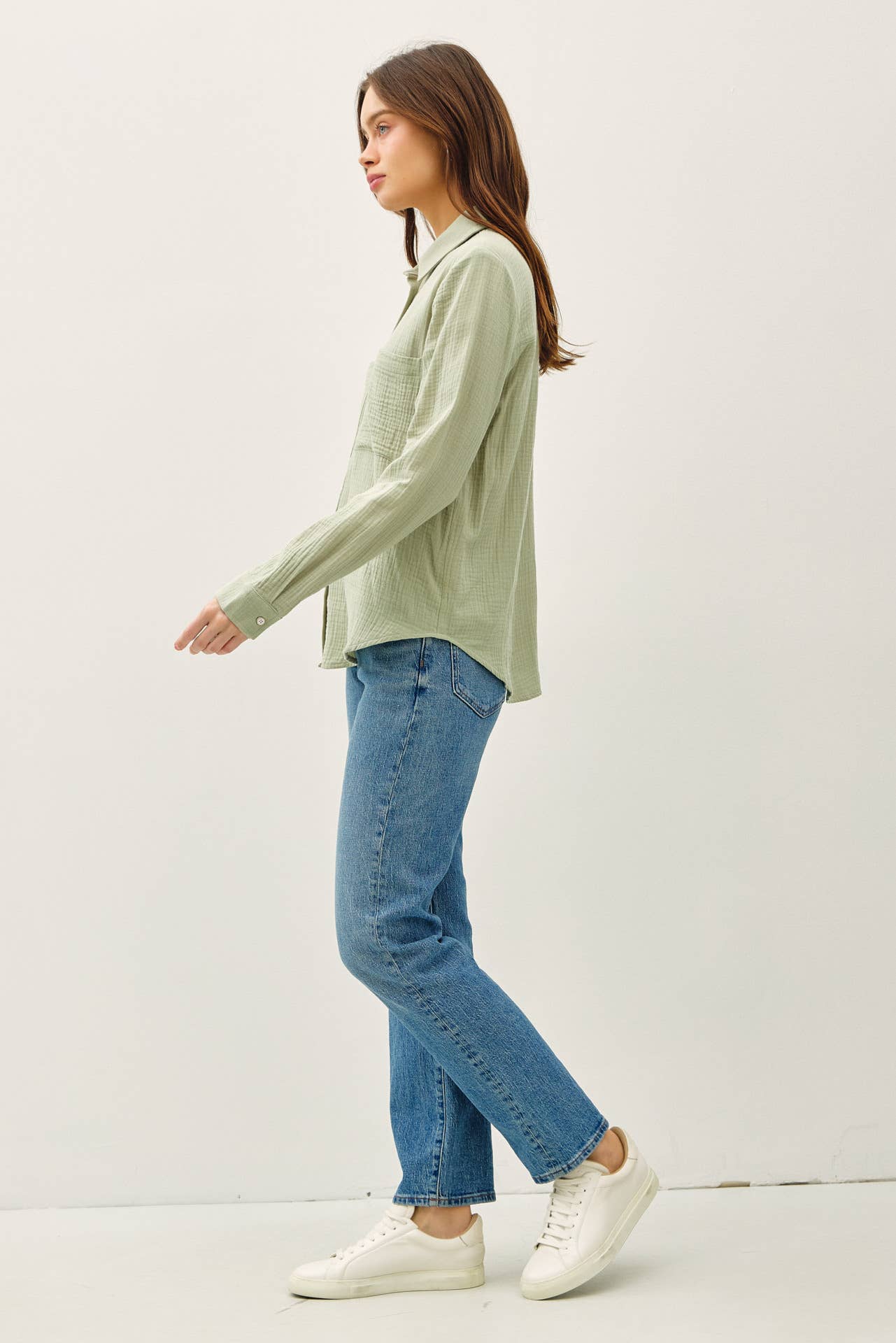 Cotton Gauze Long Sleeve Button Up Shirt