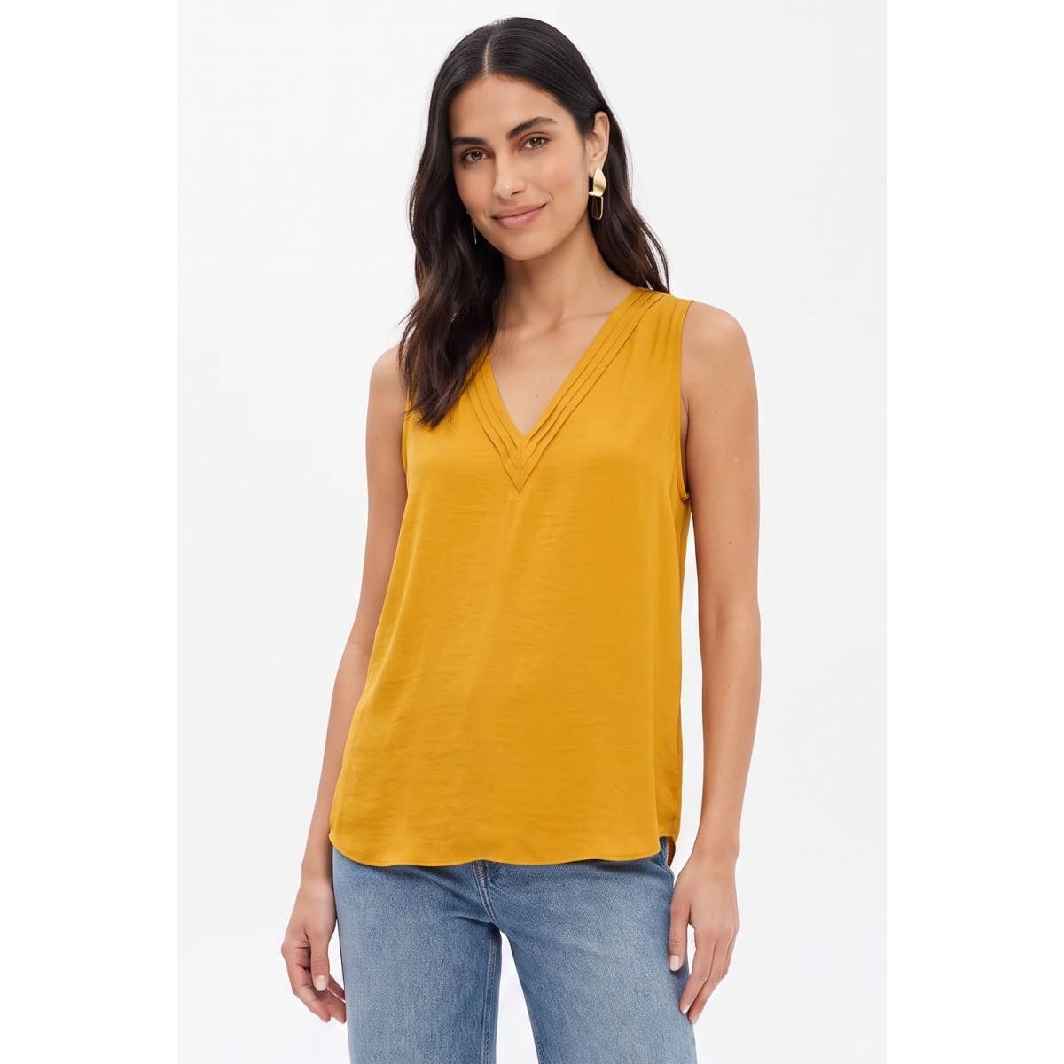 Pleated Neck Sleeveless Top