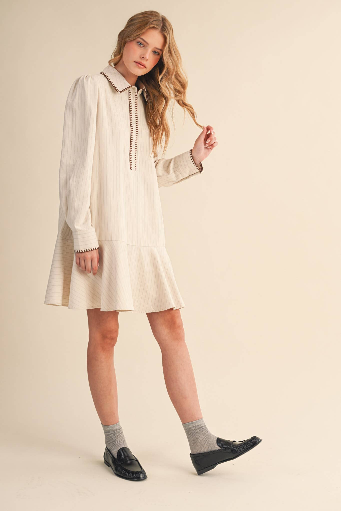 Rental - Contrast Stitch Striped Mini Dress