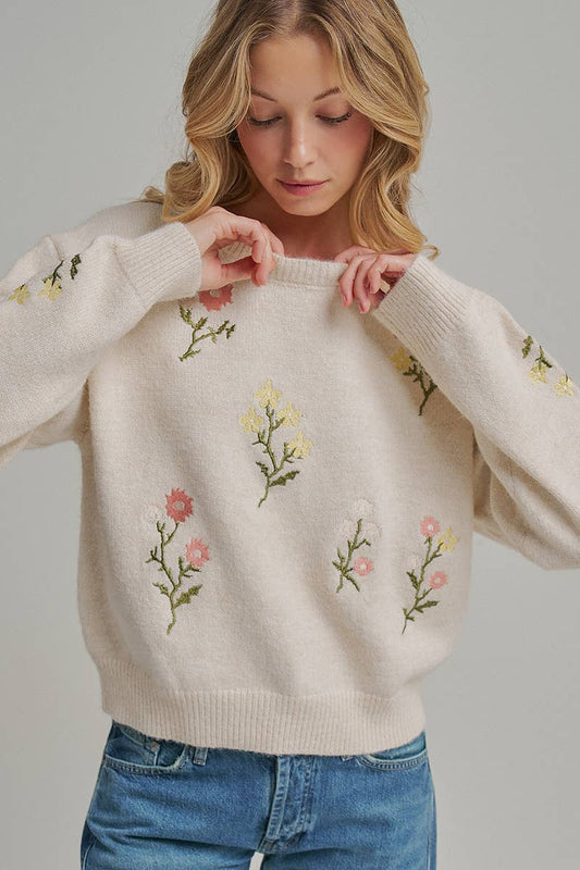Scattered Floral Embroidery Sweater