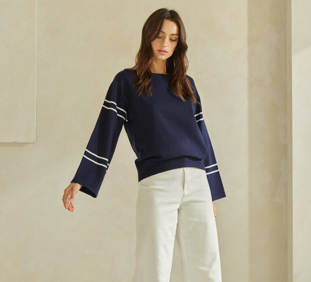 Boat Neck Striped Knit Sweater
