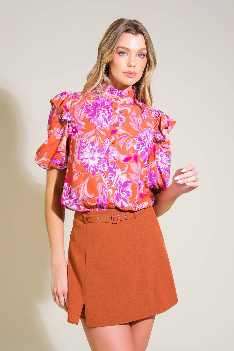 High Neck Double Puff Sleeve Top – Subtle and Sass