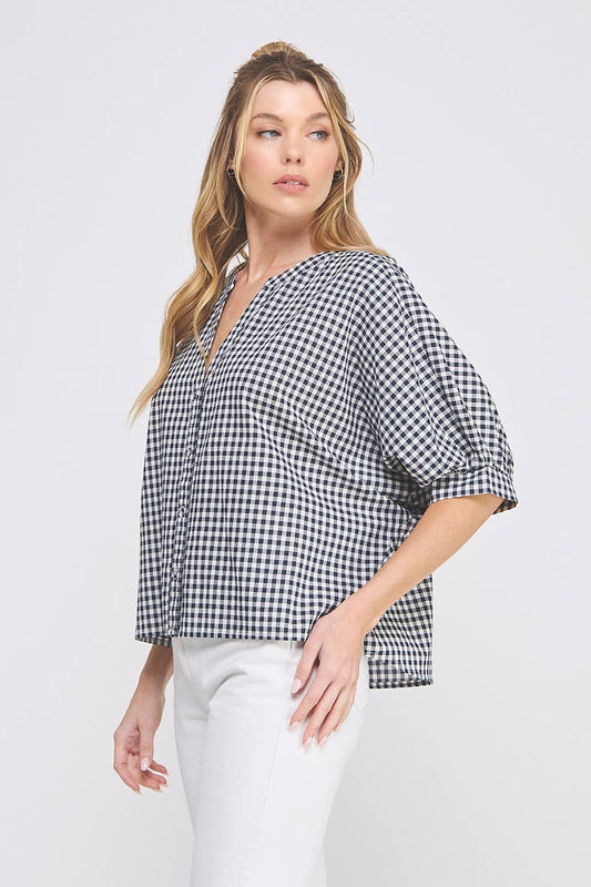 Gingham Cotton Blend Blouse
