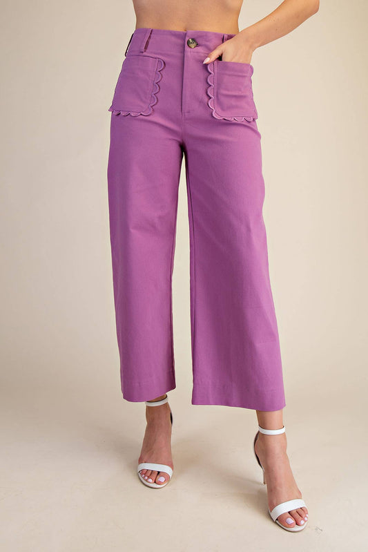 Cropped Wide-Leg Scallop Pocket Detail Pants