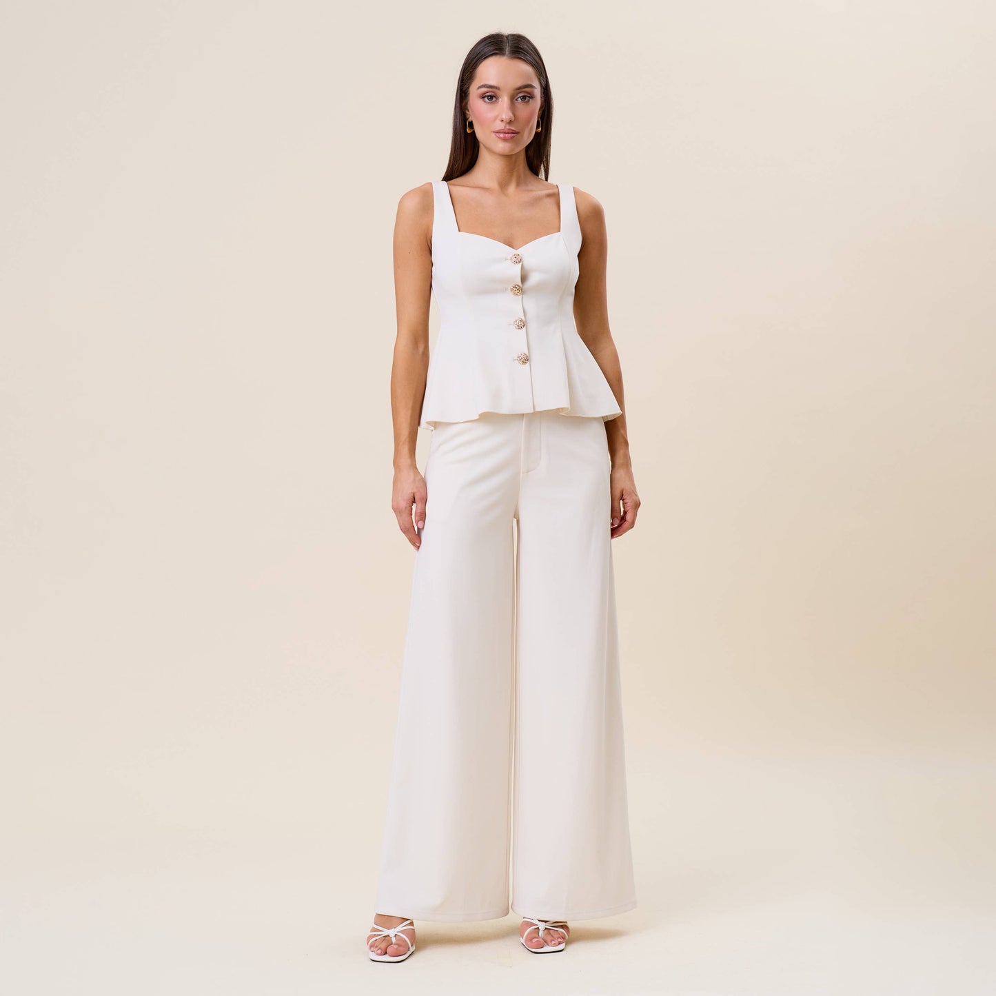 Gold Button Wide Leg Pants