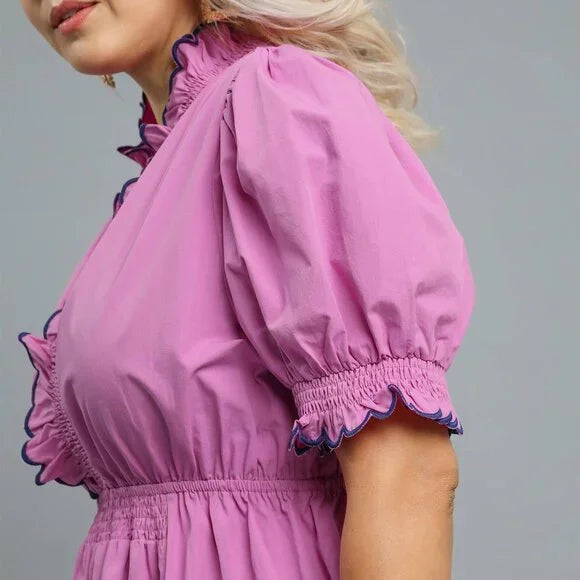 Purple Ruffle Cross Neck Dress