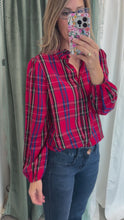 Load and play video in Gallery viewer, High Neck Ruffle Plaid Top
